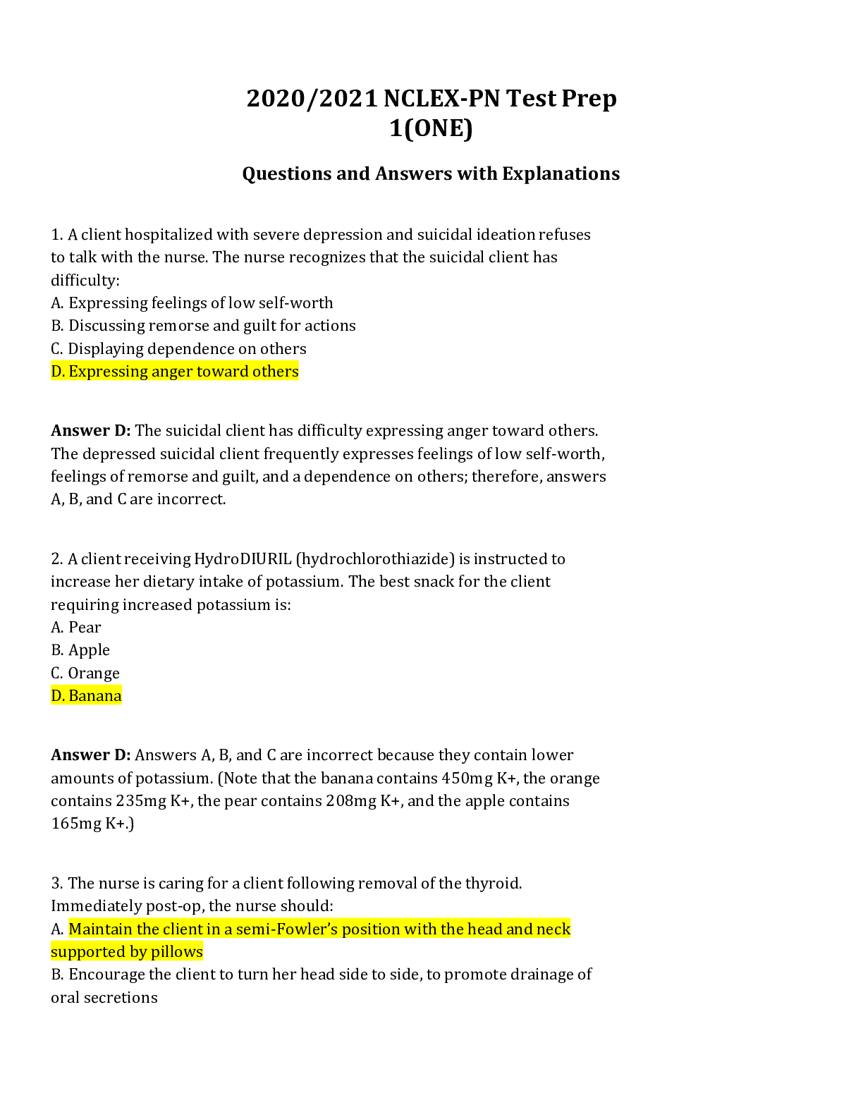 Preview image for 2022 NCLEX-PN Test Prep 1(ONE) Questions and Answers with Explanations